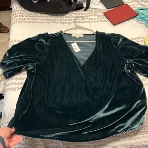 Velvet puff sleeve green blouse